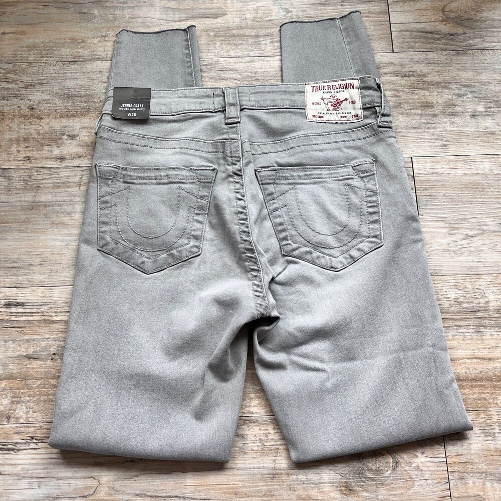 True Religion Jennie Curvy Super Skinny Jeans Gray Raw Hem Women's Size 26 NWT